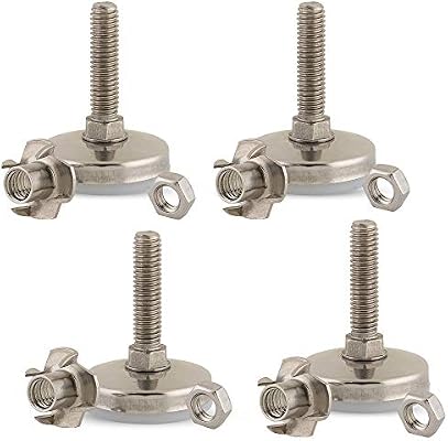 Stainless Steel Outdoor Leveler Kit 4 3 8 16 Leg Levelers For Cabinets Patio Furniture And Table Legs Adjustable Height Leveling Feet With Jam Nuts To Stabilize Feet Kit With 4 Prong T Nuts