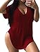 ALLEGRACE Womens Casual Scoop Collar Plus Size T Shirts Summer Tops Tee Wine Red XXXXL