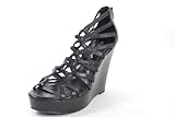 BCBGeneration BCBGirls Jara Peep Toe Wedge Heel Sandal Shoe Black Size 8.5