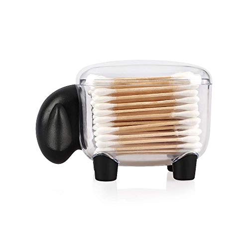 Cotton Swab Holder Sheep Shaped Toothpick Cotton Ball Dispenser Organizer Container with Cover,Black - Thumbnail 2