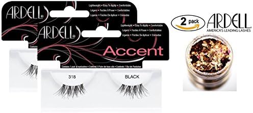 Ardell Professional ACCENT Lashes, 318 BLACK, Lightweight, Easy to Apply, Comfortable (2-PACK with bonus Skin/Hair Glitter) (318 Black (2-PACK))