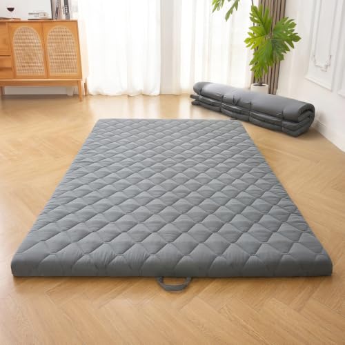 DOWNSTORIA Japanese Floor Mattress, Futon Mattress Roll Up Tatami Mat with Handle, Foldable Floor Bed Sleeping Pad for Camping, Twin Size, Grey(39x75)