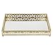 Walfront Brass Mirrored Ornate Decorative Tray Brass Tone Clear Glass Metal Decorative Tray Display Jewelry Tray Organizer