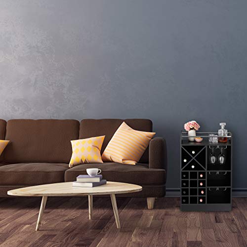 Relaxdays Weinregal mit Glashalter, 22 Flaschen, freistehend, Wein und Sekt, Hausbar HxBxT: 96 x 63 x 35 cm, schwarz – Bild 3