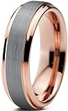 Tungsten Wedding Band Ring 6mm for Men Women Comfort Fit 18K Rose Gold Plated Beveled Edge Brushed Polished