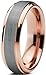 Tungsten Wedding Band Ring 6mm for Men Women Comfort Fit 18K Rose Gold Plated Beveled Edge Brushed Polished