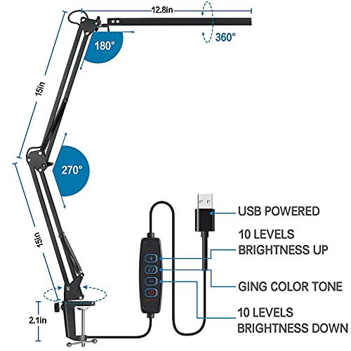 LED Desk Lamp, BZBRLZ 14W EyeCaring Metal Swing Arm Desk Lamp with