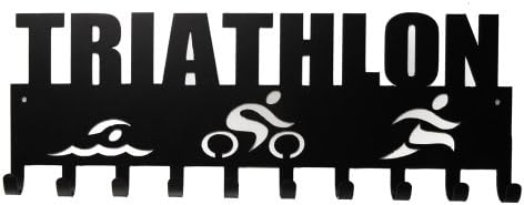 Triathlon (Word with Cut Out Icons) Medal Display, 10 Hook, Black