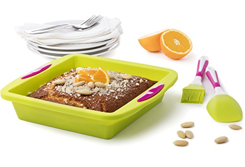Square Cake Pan Baking Mold MeatLoaf bread Pie set with Spatula and Brush Extra Thick and Solid Silicone â€¦