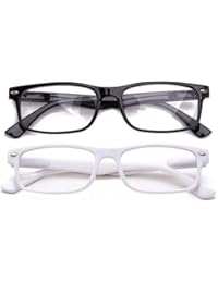 Newbee Fashion - Unisex Translucent Simple Design No Logo Clear Lens Glasses Squared Fashion Frames (2 Pack Black & White, 50)