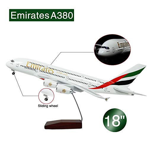Lose Fun Park 18 Inch(46cm) LED Light 1:160 Model Airplane United Arab Emirates Airbus380 with Landing Gear Aircraft for Gift or Decoration