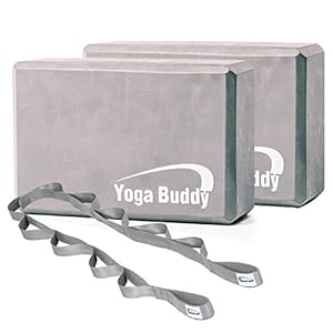 Roller Buddy Yoga Block Stretch Out Strap Set – Yoga Blocks 2 Pack with Physical Therapy Equipment Stretch Band, Yoga Bands, Yoga Accessories