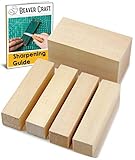BeaverCraft Basswood Wood Carving Blocks Set BW1 1pcs - 4"x2"x2" 4 pcs - 1"x1"x4" Wood Whittling Wood Kit for Beginners Wood Carving - Basswood for Wood Carving Hobby Kit for Adults for Kids