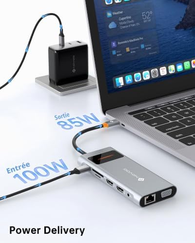 Hub USB C, Adaptateur Multiport 9 en 1 avec HDMI 4K@60Hz, 5 Ports USB, PD 100W, SD/TF, Adaptateur HDMI, Station d'accueil USB C pour MacBook Air M1/M2, HP, Dell, Lenovo, ASUS
