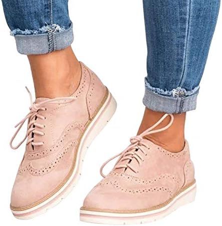 Women's Lace Up Brogue Oxfords Shoes Casual Loafer Shoes