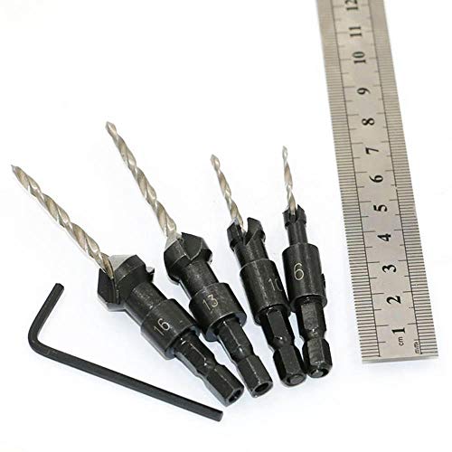 Ginode 4PCS Wood Drill Woodworking Countersink Chamfer + 3PCS Magnetic Screwdriver Nut Drill Bit Holder Extension Kit + 1PC 105 Degree Right Angle Driver