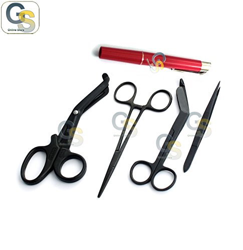 G.S SHEARS; EMT/SCISSORS COMBO PACK W/HOLSTER TACTICAL BLACK SCISSORS FORCEPS RED PENLIGHT