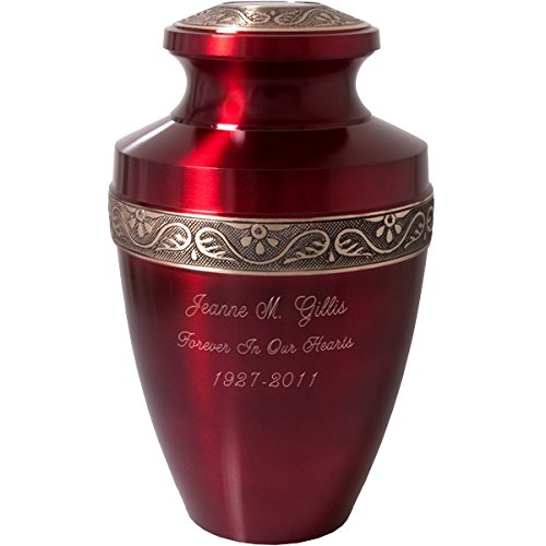 Custom Engravable Scarlet Brass Cremation Urn (11", Engraved)