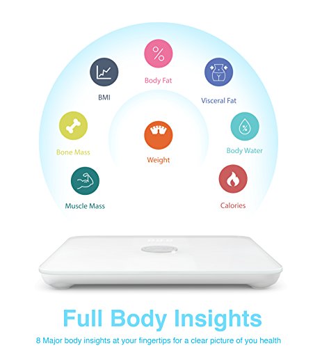 W8 Smart Body Fat Weight Scale - Digital Bluetooth Connected w/Fitness APP & Body Composition Monitor: BMI, Visceral Fat, Muscle Mass, Body Water, Calories & Bone Mass (White)