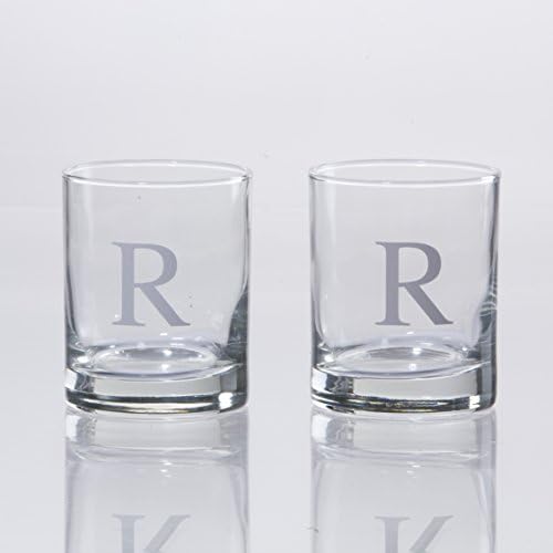 Personalized Whiskey Glasses Set of 2, Engraved Monogram Old Fashioned Bourbon Glassware, 12.5 oz, Ideal for Men, Gifts, Birthday, Anniversary, Christmas, Groomsmen, (R)