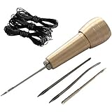 Co-link 4 Needles Copper Handle Sewing Awl Hand Stitcher Shoe Repair Tool with 9m Nylon Cord Thread in Black for DIY Sewing Repairing Canvas Leather (Gold +Black)