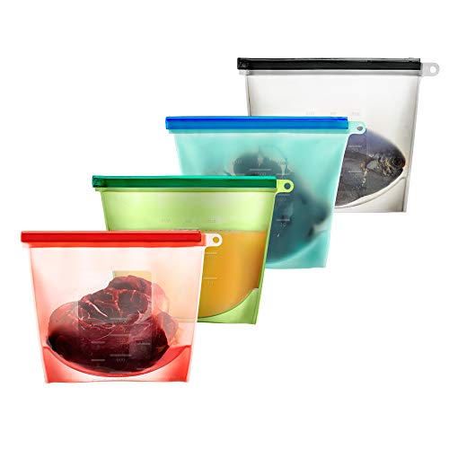 Reusable Food Bags Silicone Food Storage Containers Versatile Cooking Bags Preservation Airtight Seal Bags for Freeze Steam Heat Microwave Fruits Vegetables Meat Milk (4 Packs)