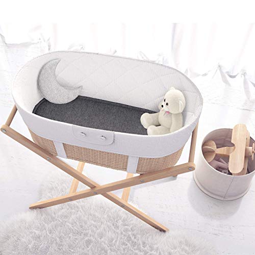 Baby Cradle Sheets Fitted 18x36x2 - Easily Fits on Arms Reach Co Sleeper Cambria, Clear Vue, Mini Ezee, Miclassic Bassinet - 100% Jersey Cotton - Breathable Cradle Bedding - Gender Neutral & Unisex