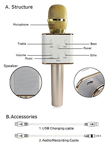 Templeton-3-in-1-Wireless-Karaoke-Microphone-w-Built-In-Bluetooth-Speaker-Echo-Effects-Functions-Use-w-iPhone-Apple-Android-PC-Smartphones-w-Free-Cell-Phone-Lyrics-Holder