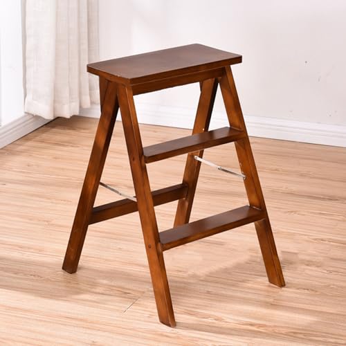 HELEE 2 Step Ladders Stool Wood Stepladder, Lightweight Stairs Chair Small Foot Stools, Secure | Lightweight | Foldable, for Home Kitchen Library Office, 64cm High