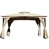 Grand patio 10 x 14Ft Double Square Tops All-Season Gazebo with Vented Soft Canopy for Sun Shelter Lawn/Poolside/Garden(Dark Champagne)