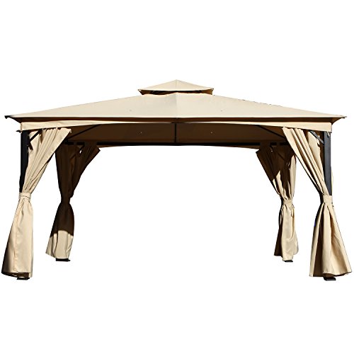 Grand patio 10 x 14Ft Double Square Tops All-Season Gazebo with Vented Soft Canopy for Sun Shelter Lawn/Poolside/Garden(Dark Champagne)