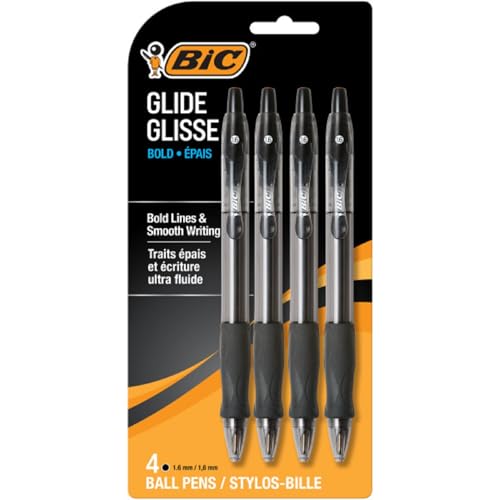 BIC Glide Bold Black Ballpoint Pens, Bold Point (1.6mm), 4-Count Pack, Retractable