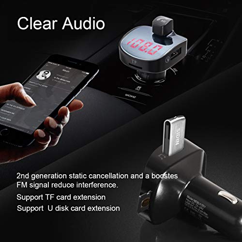 Wireless Bluetooth FM Transmitter Car Kit, Hands Free Calling for All Smartphones 2 USB Ports, PowerIQ Technology SmartCharge Output 2.1A