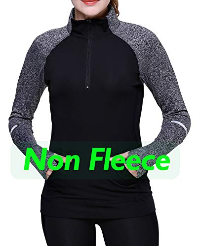 Women Track Jacket Running Thumb Hole Shirts Yoga Tops 1/2 Zip Pullover Long Sleeve Black L