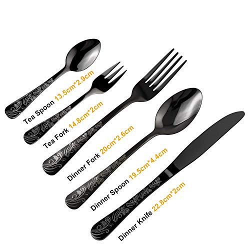 Silverware Set, Elegant Life 20-Piece Stainless Steel Flatware Cutlery Set, Knife Fork Spoon Flatware, Mirror Finish, Smooth Edge, Service for 4 (Black) - Thumbnail 2