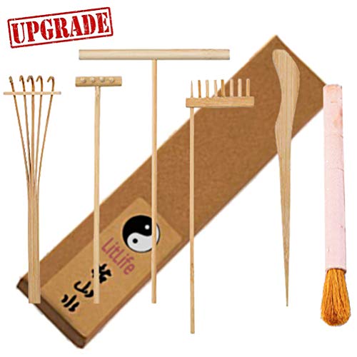 LitLife Zen Garden Tool Rake Set of 6 Mini Play Sand Garden Kit for Desk - Desktop Zen Garden Accessories, Cleaning Brush, Pushing and Drawing Pen, Toy Landscape Rakes