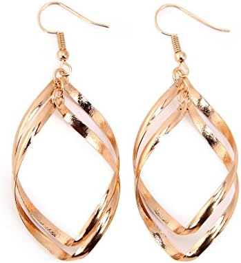 Womens Fashionable Double Twist Wave Design Loops Dangle Earrings Gold
