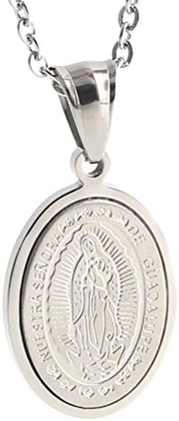 HZMAN Virgin Mary Maria Oval Medal Pendant Stainless Steel Necklace for Men Women