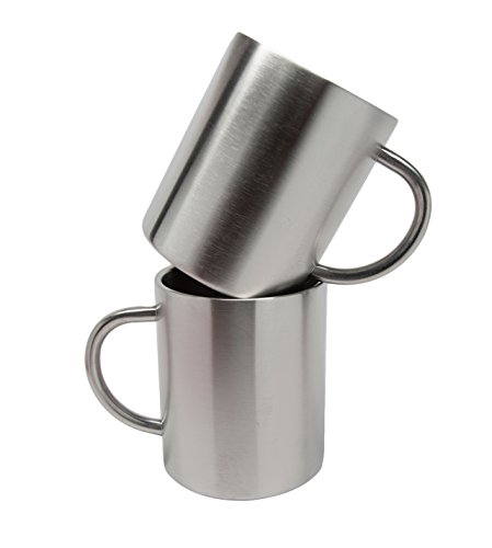 2 Pack Stainless Steel 15 Oz Double Walled Camping Cups 100% BPA Free Metal Mugs Outdoor Camp Cookware Military Surplus BBQ Hunting Accessories Bar BQ 4 Inch