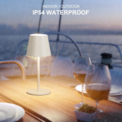 lundwa Dimmable LED Battery Table Lamp Beige 26 cm, 5000 mAh (5 V 2 A) Camping Lamp Battery Rechargeable, 3 W 3000 K Table Lamp Wireless, IP54 Outdoor Table Lamp for Restaurant, Bedroom, Garden, Office (Pack of 2)