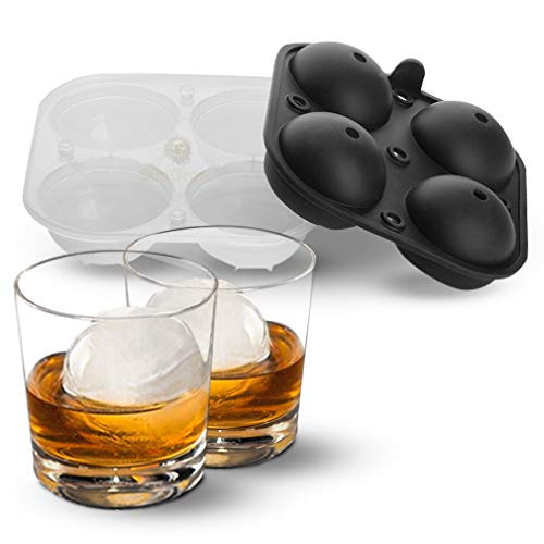 Ice Ball Mold Tray, Gourmet Ice Sphere Maker, Ideal for Bourbon, Scotch, and Rye, Easily Infuse, Creative Decoration for Punch Bowl, Get Perfect Round Shape for Your Drink, 1 tray with 4 Slots