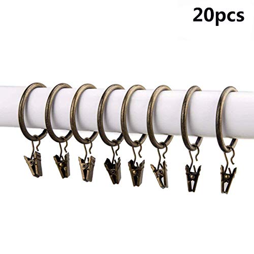 Vpang 20 Pcs Metal Curtain Rings with Clips Drapery Rings Curtain Clips Curtain Ring Hooks, Various Size (Bronze, 2 Inch)
