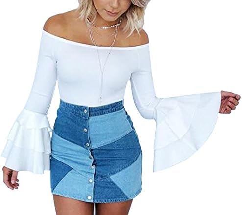 Cosygal Women's Stylish Patchwork Denim Buttons Down Stretch Mini Skirts