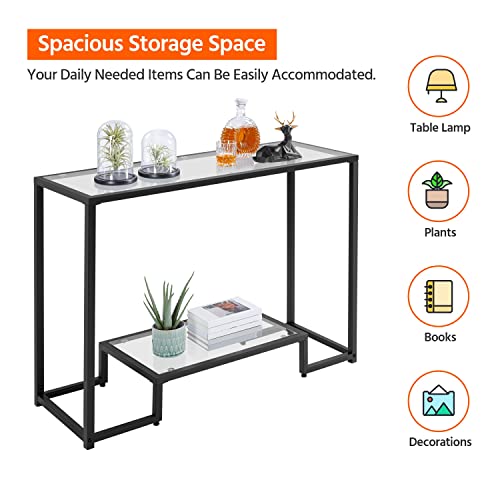Yaheetech 42" Console Table, Tempered Glass Entryway Table, 2Tier