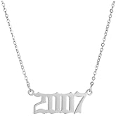 SKQIR Birth Years Necklace,Initial Year Number Pendant Necklace Birthday Gift Charm Friendship Old English Arabic Mumerals Stainless steel Necklace Jewelry for Women Girl