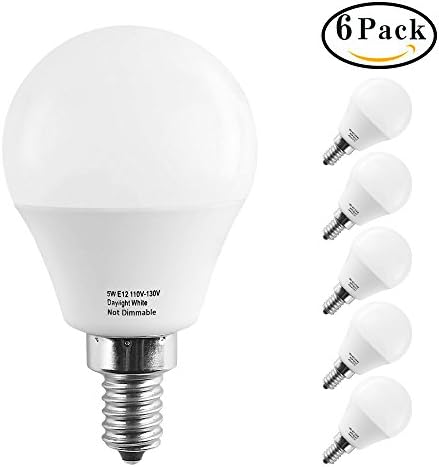 LAKES E12 LED Bulb, 5W Led Candelabra Bulbs, 40W Incandescent Equivalent, 450Lumens, Daylight White 5000K, Decorative G14 Candle Bulbs (Pack of 6)