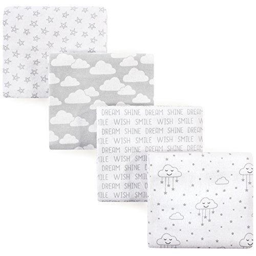 Hudson Baby Unisex Baby Cotton Flannel Receiving Blankets, 4-Pack, Gray Clouds, One Size