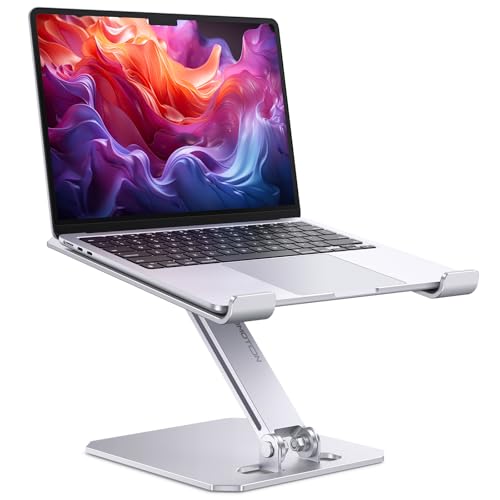 OMOTON Aluminium Laptop Stand, Height Adjustable, Ergonomic Foldable Notebook Stand, Laptop Holder for Laptops such as MacBook Pro/Air (11-16 Inches), Silver