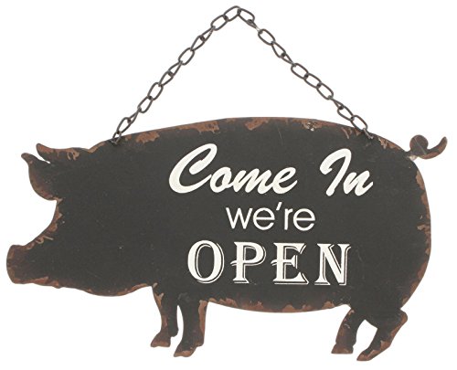 Park Hill Open/Closed Vintage Style Metal Farm Animal Sign (Pig)