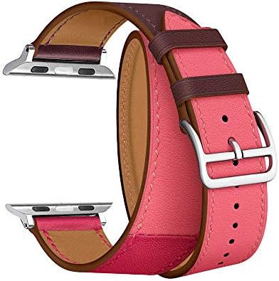 CAILIN Compatible Bands Replacement for iWatch 38mm Series 1 Series 2 Series 3,Luxury Genuine Leather Smart Watch Band Strap double Tour Replacement 38mm (Bordeaux/Rose 1, 38mm Series3/2/1)